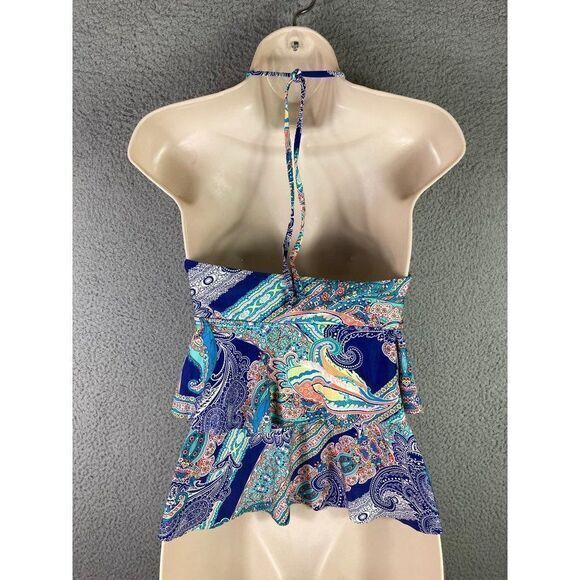 Kenneth Cole Swim Reaction Top Tankini Womens Size Small Ruffle Halter Blue - Picture 4 of 10